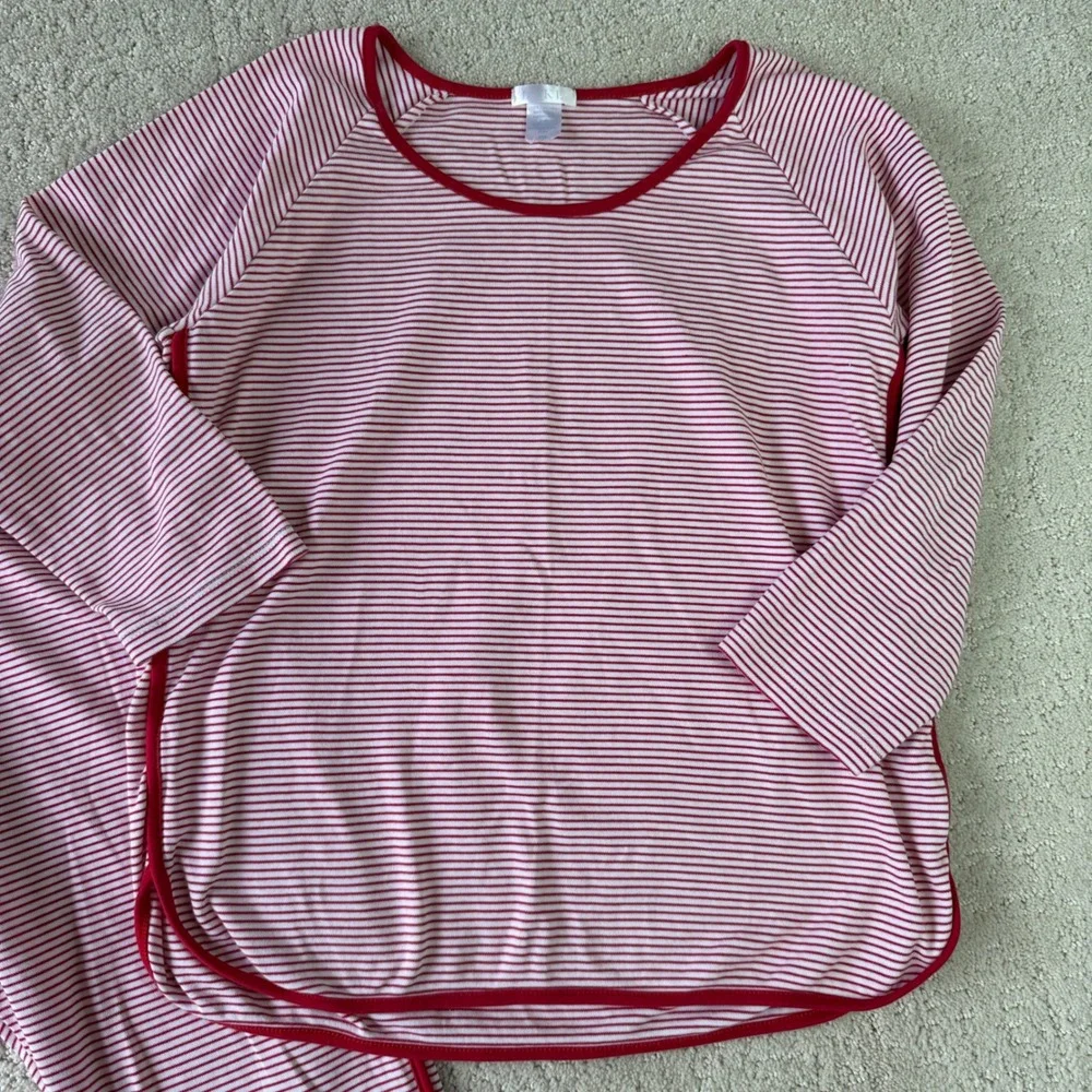 Lake Pajama Set Women XXS Red White Striped Pima Cotton Long Sleeve Loungewear